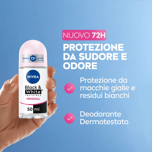 🖤 NIVEA BLACK & WHITE INVISIBLE ORIGINAL ROLL-ON - PROTEZIONE 72H SENZA MACCHIE! 🤍
