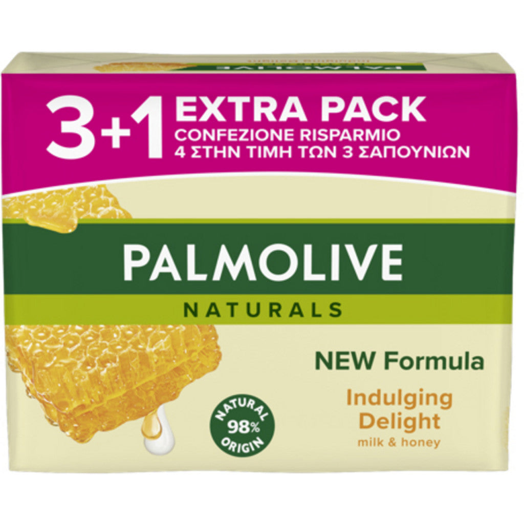 🍯 Palmolive Naturals – Indulging Delight Sapone Solido Latte & Miele – Extra Pack 3+1 – 4x90g