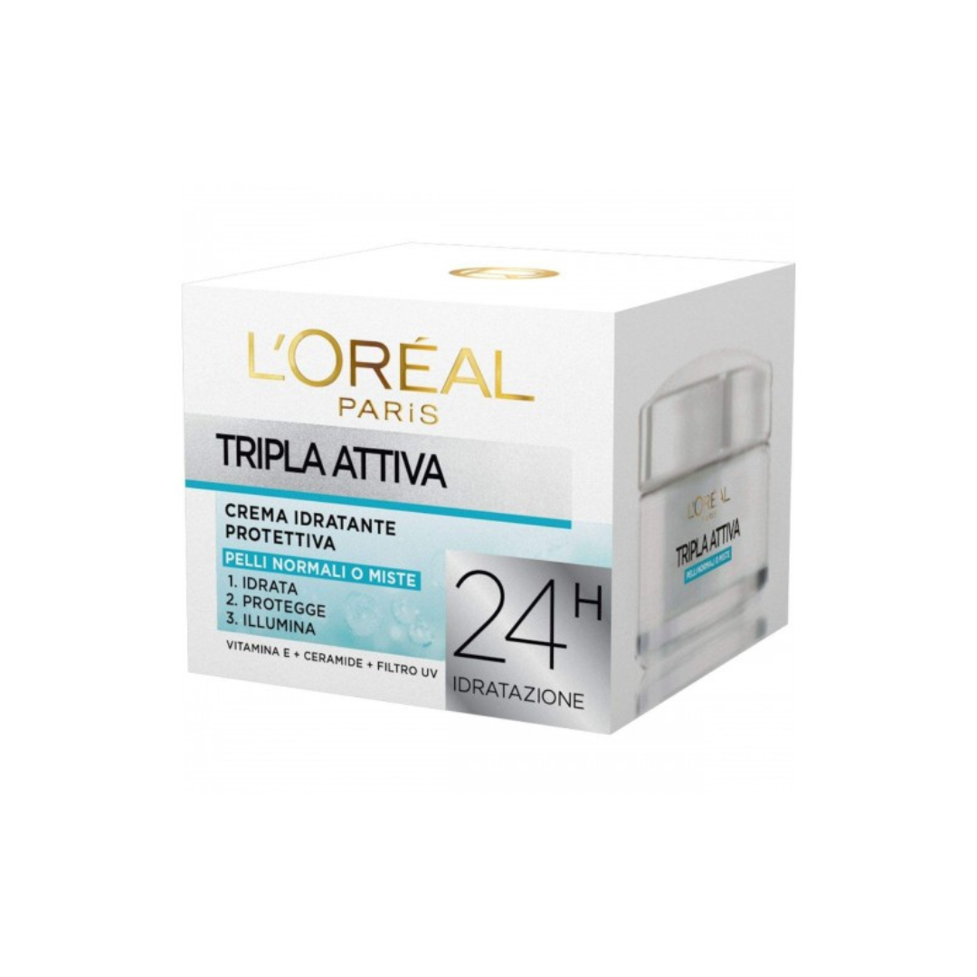 L'Oréal Paris Tripla Attiva - Crema Idratante Protettiva 24H (Pelli Normali o Miste)