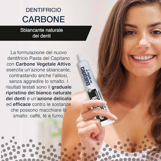 🖤 PASTA DEL CAPITANO DENTIFRICIO BLACK AL CARBONE VEGETALE – FORMATO MAXI 100 ML 🖤