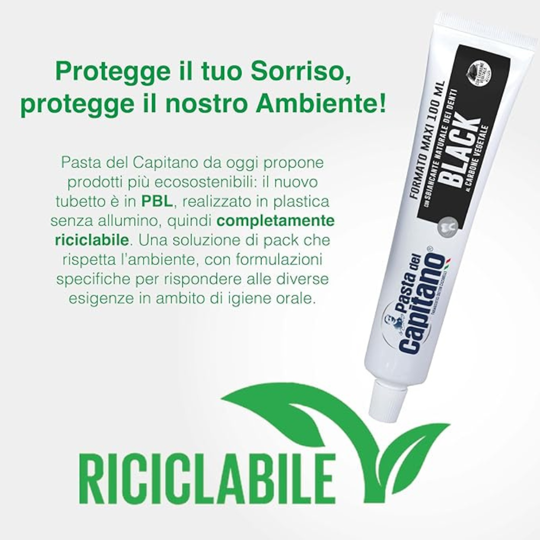 🖤 PASTA DEL CAPITANO DENTIFRICIO BLACK AL CARBONE VEGETALE – FORMATO MAXI 100 ML 🖤