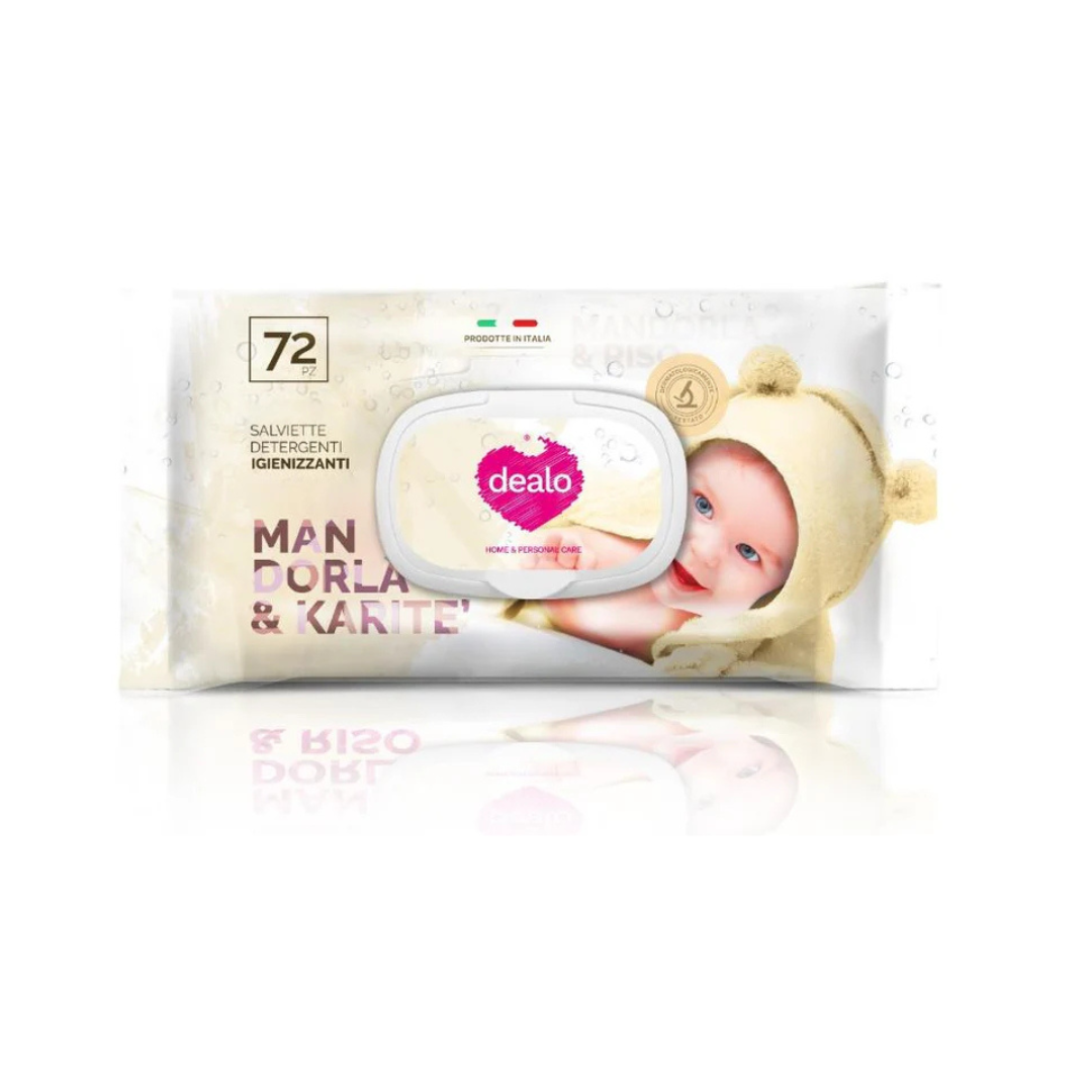 Dealò Salviette Detergenti Igienizzanti Mandorla & Karité – 72 pezzi | Delicate sulla pelle dei più piccoli