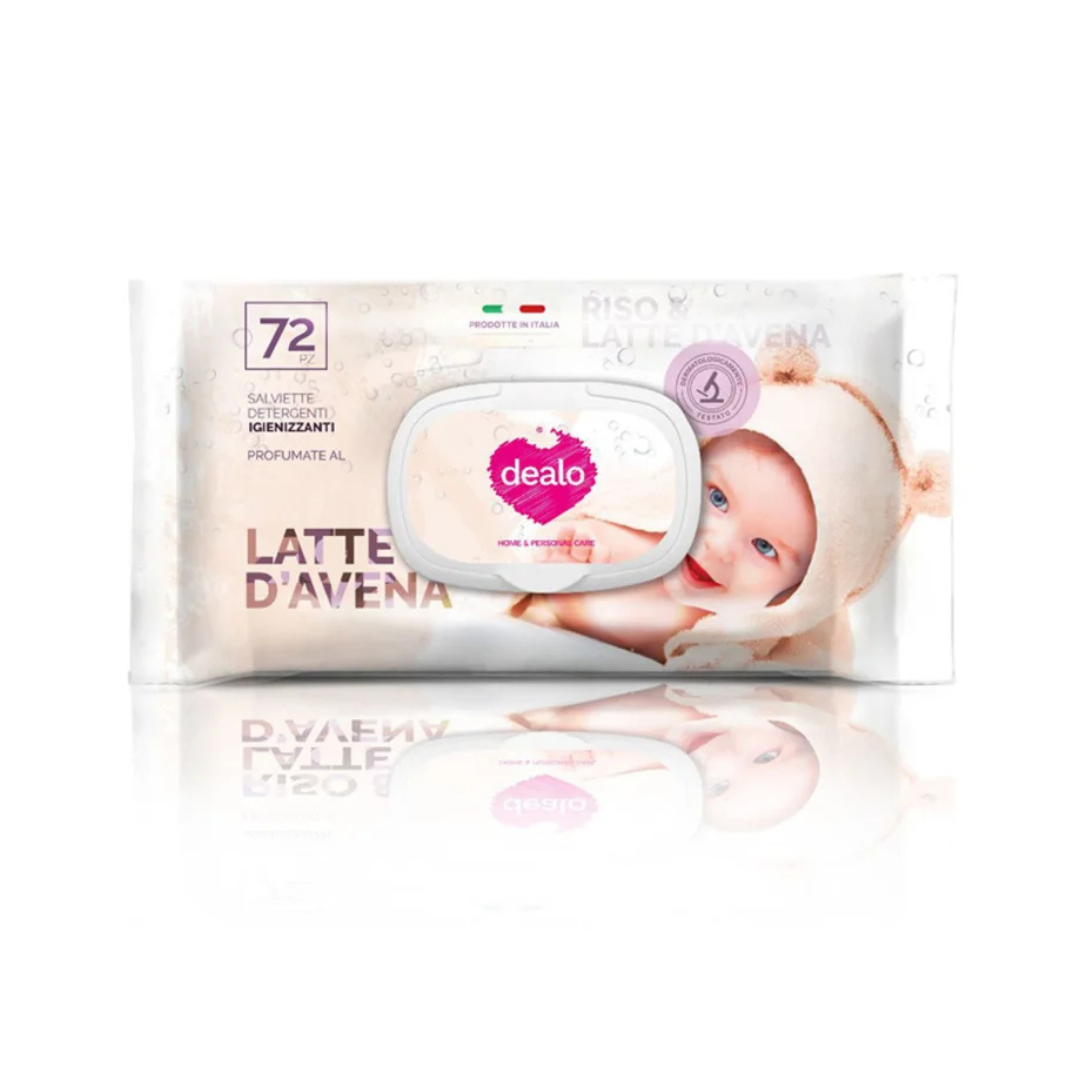 Dealò Salviette Detergenti Igienizzanti Latte d’Avena – 72 pezzi | Delicate e Profumate