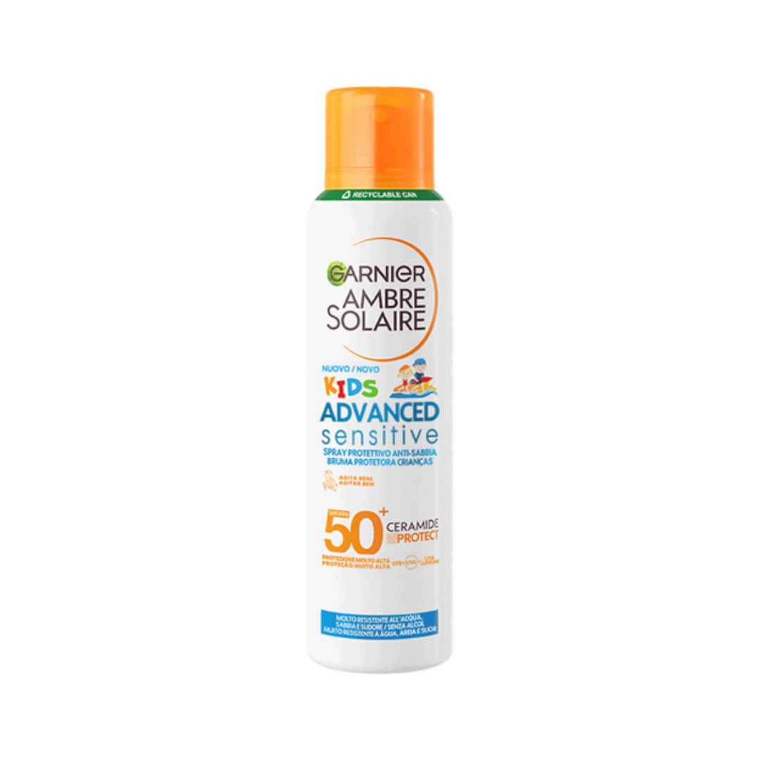 Garnier Ambre Solaire Kids Advanced Sensitive SPF 50+ – Spray Protettivo Anti-Sabbia