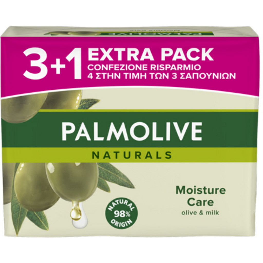 🧼 Palmolive Naturals – Moisture Care Sapone Solido Oliva & Latte – Extra Pack 3+1 – 4x90g