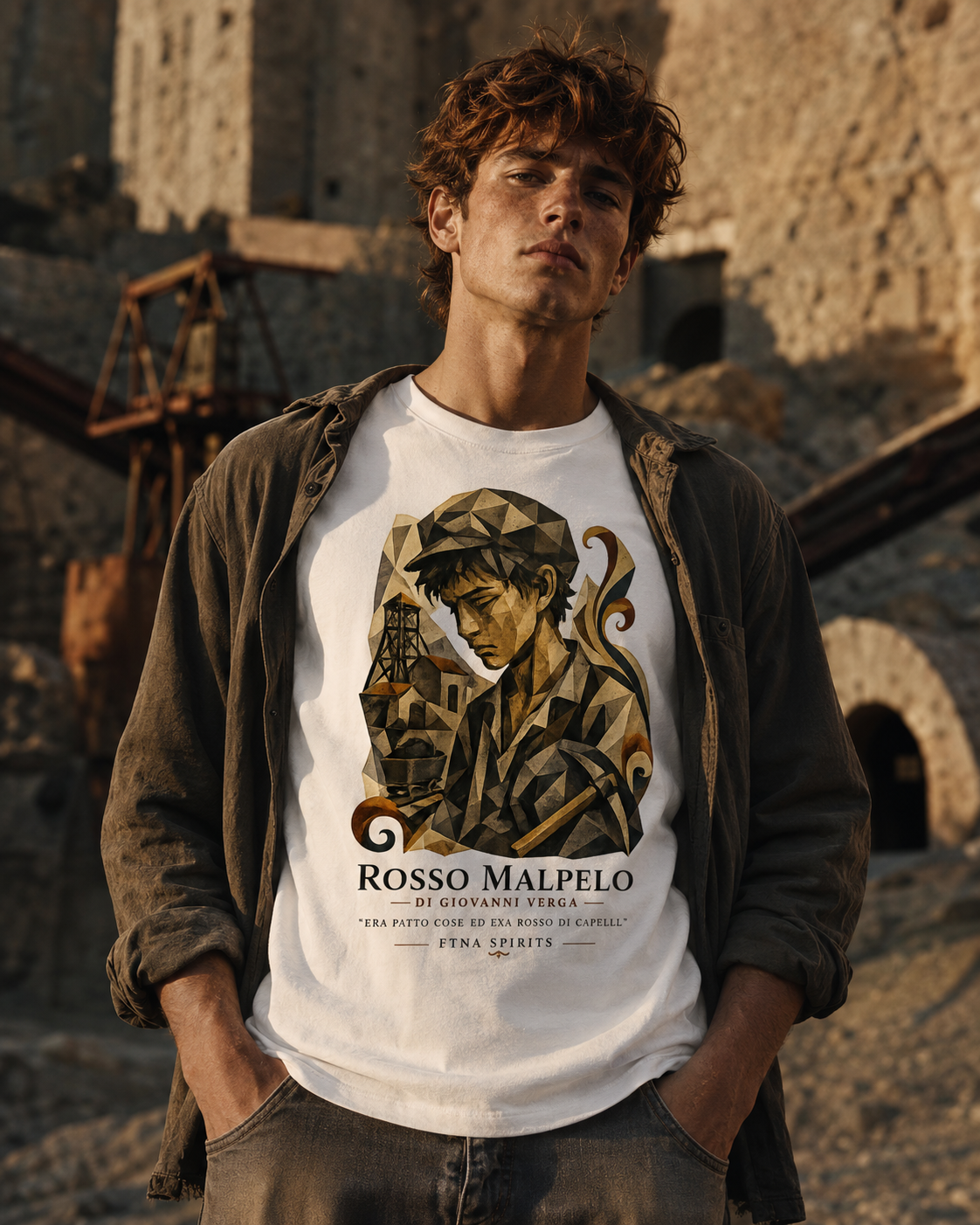 Modello con T-shirt Rosso Malpelo Etna Spirits