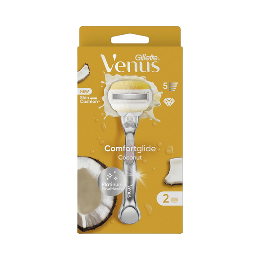 Gillette Venus Comfortglide Coconut – Rasoio Donna con Manico in Metallo + 2 Ricariche