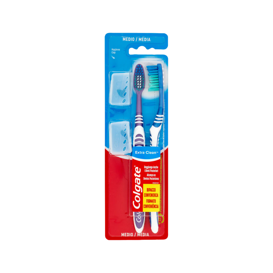 Colgate Extra Clean™ - Spazzolino Medio (2 Pezzi) con Coprisetole 🦷✨