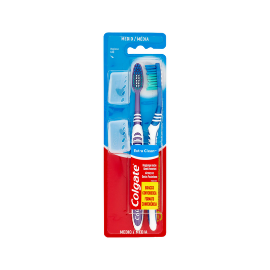 Colgate Extra Clean™ - Spazzolino Medio (2 Pezzi) con Coprisetole 🦷✨