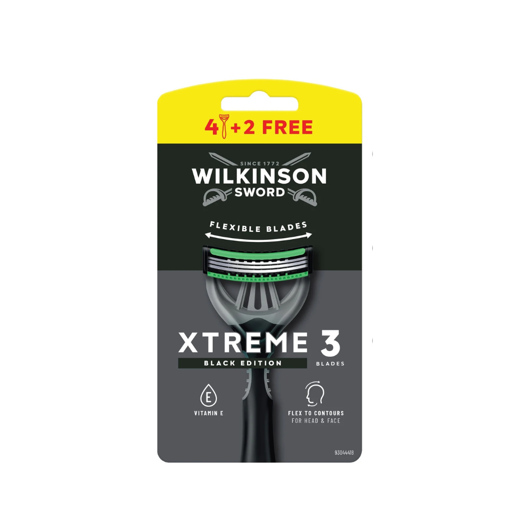 Wilkinson Sword Xtreme 3 Black Edition – Rasoio Usa e Getta (4+2 Gratis)