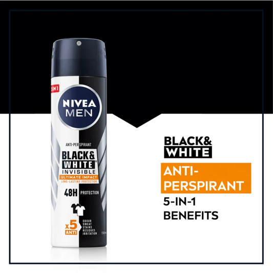 🖤⚪ NIVEA MEN BLACK & WHITE INVISIBLE ULTIMATE IMPACT 🔵 Protezione 48H - Formula 5 in 1 ⏳