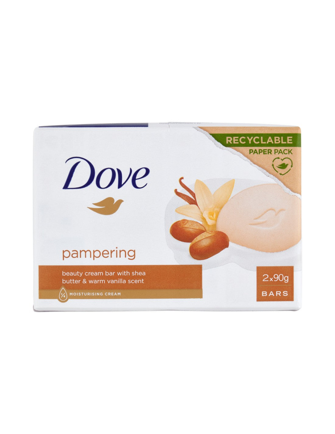 🍯 Dove Pampering – Beauty Cream Bar Sapone Solido con Burro di Karité e Profumo di Vaniglia – 2x90g